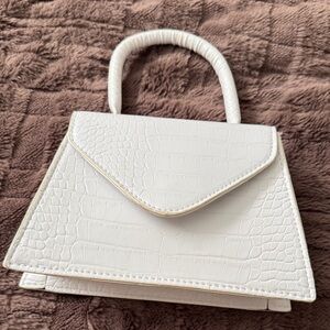 White Crocodile-Embossed Mini Bag